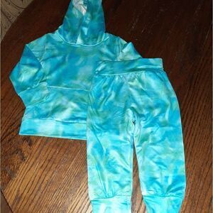 New Girls 90 2T/3T Blue Tye-Dye Marble Look Hoodie Pants Set Outfit Ligh…